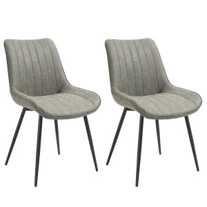 HOMCOM 2-teiliges Set Esszimmerstuhl Küchenstuhl mit Rücklehne Metallbeine Retro-Stil Kunstleder Stahl Grau 53 x 62 x 88 cm