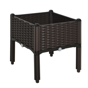 Outsunny® Gartenbeet Hochbeet Pflanzkasten Blumenkasten Rattan-Look Abflusslöcher PP Braun
