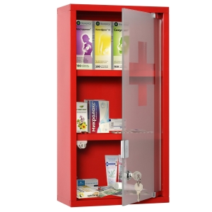 kleankin® Medizinschrank Arzneischrank Erste-Hilfe-Schrank mit Schloss 3 Fächer Stahl Rot