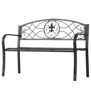 Outsunny 2-Sitzer Sitzbank Gartenbank mit Armlehnen Metallbank Bank Landhausstil Metall Schwarz 128 x 50 x 91 cm