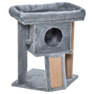 PawHut Katzenbaum mit Jute-Kratzmatte Plüsch Hellgrau