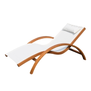 Outsunny moderne Gartenliege mit Kopfkissen, Lärche, Braun+Cremeweiß, 161 x 72 x 68 cm