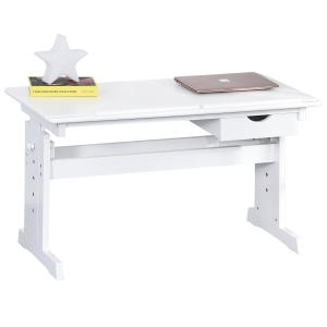 HOMCOM Studiertisch Schreibtisch Computer Stand Laptoptisch Höhenverstellbar 5-Stufig mit Schublade MDF Weiß 109 x 55 x 63,6-89,2 cm