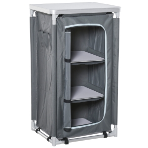 Outsunny Campingschrank faltbar Küchenbox tragbar mit Arbeitsplatte Tragetasche 3 Ablagen 600D Oxford Stoff Grau 60 x 50 x 104,5 cm