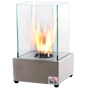 HOMCOM Ethanol-Kamin Bio-Ethanol-Brenner 0,4L 2 Stdn. Brenndauer kein Rauch Edelstahl 20 x 20 x 33 cm