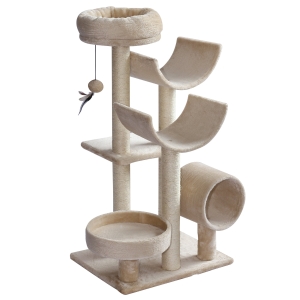 PawHut Katzenbaum Katzenkratzbaum Katzen Kletterbaum Kratzbaum Spielzeug Tunnel Beige L50 x B40 x H105 cm
