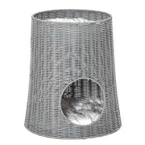 PawHut Katzenhaus aus PE-Rattan Grau 45 cm x 45 cm x 50 cm