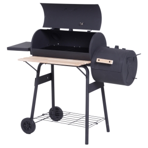 Outsunny® Smoker Grill BBQ Holzkohlengrill Grillwagen mit 2 x Brennkammer Schornstein Schwarz 124 x 53 x 108 cm
