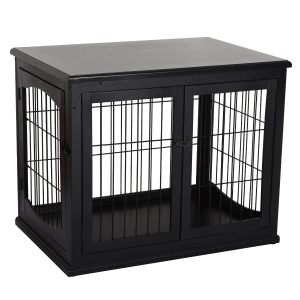PawHut Hundehütte mit Tischoberfläche, Hundebox für innen, Hundekäfig für Zuhause, 2 Türen, Tierkäfig, Haustier, MDF, Metall, Schwarz, 81 x 58,5 x 66 cm