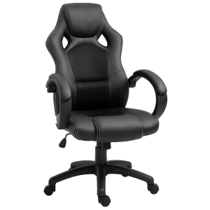 HOMCOM Silla de Oficina Ergonómica Silla de Escritorio Giratoria con Altura Ajustable y Respaldo Alto Tapizado en Cuero PU y Malla Transpirable 71x61x108-118 cm Negro