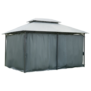 Outsunny 10 x 13ft Outdoor 2 Tier Steel Frame Gazebo with Curtains Black Grey