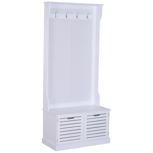 HOMCOM Garderobe Garderobenständer Kleiderständer mit Sitzbank Kleiderhaken MDF Weiß 80 x 40 x 180 cm