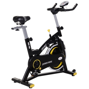 HOMCOM Fahrradtrainer mit stufenlosem Widerstand, Heimtrainer mit 10kg Schwungrad, Indoor Cycling Bike, Fitnessfahrrad, Höhenverstellbar, Stahl, Schwarz, 120 x 47 x 104,5-117 cm