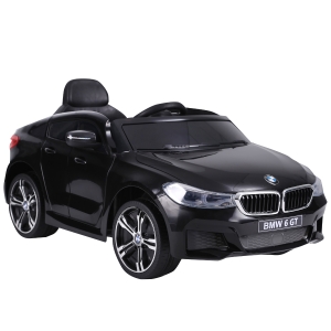 HOMCOM Coche Eléctrico BMW 6GT para Niños +3 Años Automóvil Infantil de Batería 6V con Control Remoto Luces y Sonidos MP3 USB Carga 30kg 106x64x51cm Negro