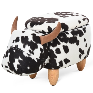 HOMCOM Tierhocker, Dekohocker mit Stauraum, Polsterhocker, Sitzhocker, Sitzbank mit Tier-Design, für Wohnzimmer, Schweinchen Fußbank, Schwarz+Weiß, 62 x 35 x 36 cm