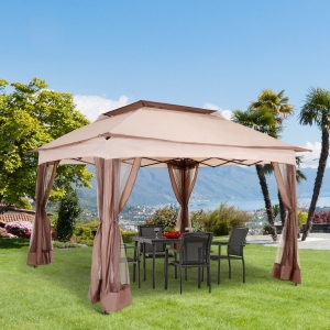 Outsunny Gazebo, 325Lx325Wx265H cm-Khaki/Brown