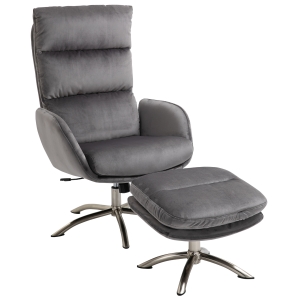 HOMCOM Relaxsessel mit Hocker Fernsehsessel mit Wippenfuntion Stahl Samt Grau+Silber 68 x 74 x 107 cm