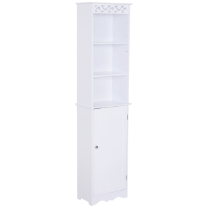 HOMCOM Badschrank Wäscheschrank Standregal Badezimmer Aufbewahrung 6 Fächer MDF Weiß 40 x 23 x 160 cm