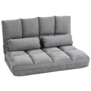 HOMCOM Bodenstuhl 2-in-1 Bodensessel Bett mit Rückenlehne 14 Positionen Verstellbare Sitzkissen Hellgrau Samt Stahl 102 x 73 x 60 cm