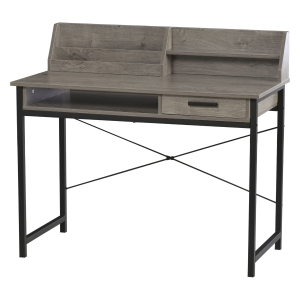 HOMCOM Schreibtisch mit Regal Schublade, Computertisch, Bürotisch, industrieller Stil, MDF, Metall, Grau+Schwarz, 106 x 53 x 95 cm
