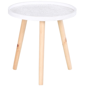 HOMCOM Beistelltisch mit hoher Kante, Kaffeetisch mit schönem Muster, Nachttisch, Massivholz, MDF, Weiß, Ø40 x 40,5 cm