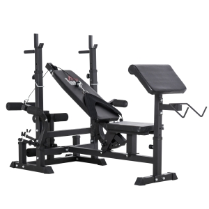 HOMCOM Multifunktion Hantelbank Trainingsbank mit Langhantel-Ablage verstellbar Schrägbank Kraftstation Fitnessstation Stahl Kunstleder 210 x 110 x 103-123 cm