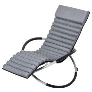 Outsunny Schaukelstuhl ergonomischer 2 In 1 Schwingsessel Gartenstuh Schaukelliege Metall Texteline kugelförmig Dunkelgrau 150 x 62 x 88 cm