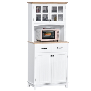 HOMCOM Küchenschrank mit 2 Schubladen, Hochschrank mit verstellbaren Ablagen, Kommode, MDF, Gummiholz, 74 x 40 x 170 cm