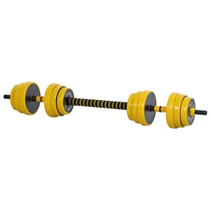 HOMCOM 25 kg Hantel & Langhantel,Einstellbare ergonomische 3-in-1 Hantelset,12 × Platten,2 × Kurze Stöcke,1 × Langer Stock,Gelb+Schwarz