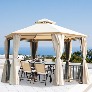 Outsunny Gazebo Canopy, 2-Tier-Beige