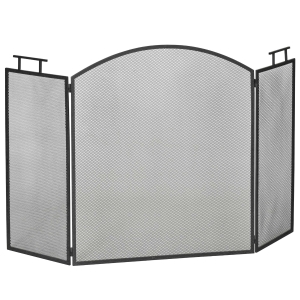 HOMCOM Kaminschutzgitter Kaminschirm mit Netz Metall Schwarz