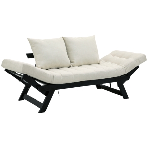 HOMCOM Schlafsofa Klappsofa Stoffsofa 2-Sitzer Stoff verstellbar Leinen Creme B164 x T66 x H81cm