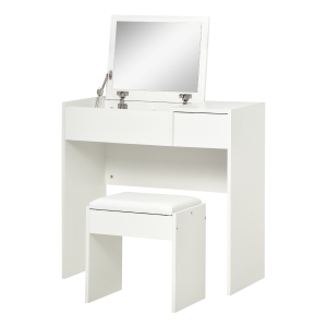 HOMCOM Schminktisch Frisiertisch Kosmetiktisch Klappspiegel mit Hocker Weiß 80 x 40 x 79cm