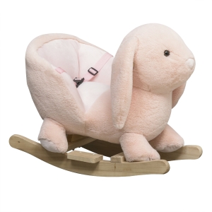 HOMCOM Kinder Schaukelpferd Baby Schaukeltier Kaninchen mit Tiergeräusche Spielzeug Haltegriffe Plüsch ab 18 Monaten Rosa 60 x 33 x 50 cm