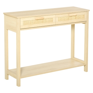 HOMCOM Konsolentisch Beistelltisch Rattan-Design mit 2 Schubladen Sideboard Eingang MDF Spanplatte 100 x 30 x 76 cm