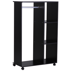 HOMCOM Kleiderschrank offener Dielenschrank, mit Kleiderstangen und Räder, für Schlafzimmer, E1 Spanplatte, Aluminium, 80x40x128 cm, Schwarz