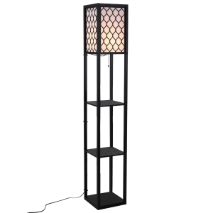 HOMCOM Stehleuchte Stehlampe mit Regalen Innenbeleuchtung E27 bis 40W für Wohn-/Schlafzimmer Holz Schwarz 26 x 26 x 160 cm