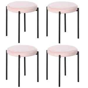 HOMCOM 4er-Set Esszimmerhocker Stapelhocker Küchenhocker Thekenhocker mit gepolstertem Sitz Rundhocker Barhocker Velvet-Touch modern Küche Esszimmer Polyester Stahl Rosa 41,5 x 41,5 x 46 cm