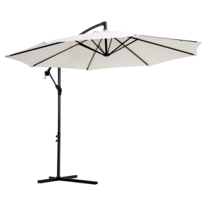Outsunny Sonnenschirm Ampelschirm Kurbelschirm mit Handkurbel Rund, Stahlbogenstäbe und Stahl-Stehstäbe, Polyestergewebe, Creme, Ø3 x 2,5H m