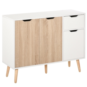 HOMCOM Sideboard Nachttisch Kommode mit Schubladen Weiß+Natur 90 cm x 30 cm x 72 cm