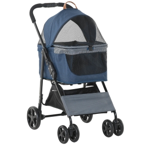 PawHut 2-in-1 Hundebuggy Transporttasche Katzenbuggy mit Universal Rad abnehmbar Abdeckung Oxford Dunkelblau+Schwarz 77,5 x 51 x 99,5 cm