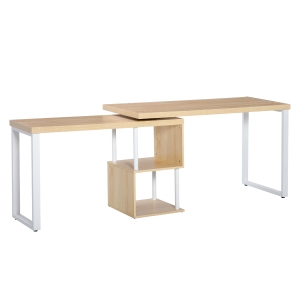 HOMCOM Computertisch Weiß + Natur 220 cm x 55 cm x 76 cm