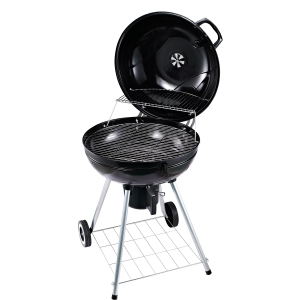 Outsunny Grillwagen Kohlegrill Standgrill BBQ rund mit Aschefänger Metall Schwarz Ø57 x 94 cm