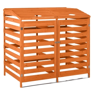Outsunny® Mülltonnenbox mit Fronttüren Mülltonnecontainer für zwei 240L-Tonnen Massivholz