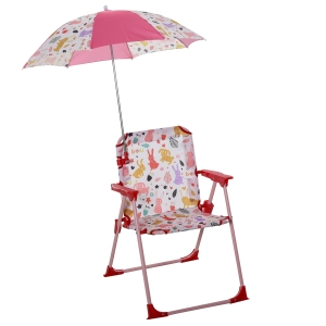 Outsunny Kinder-Campingstuhl mit Sonnenschirm Kinder-Strandstuhl Klappstuhl für 1-3 Jahre leichte Gewicht Metall Rot 39 x 39 x 52cm