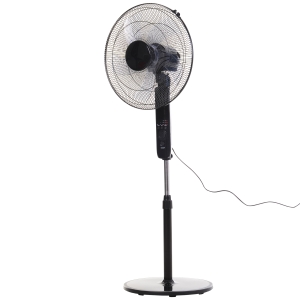 HOMCOM Standventilator mit Fernbedienung, Ventilator, Höhenverstellbarer Lüfter, 3 Geschwindigkeitsstufen, Verstellbarer Neigungswinkel, Metall, Schwarz, Ø44,5 x H110-124 cm