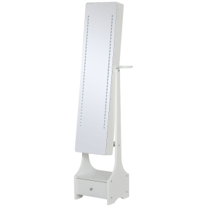 HOMCOM LED Schmuckschrank 2 in 1 Schmuckregal Spiegelschrank mit Schublade MDF Weiß 37 x 30 x 158 cm