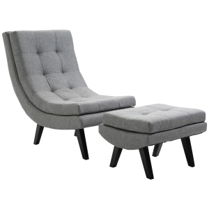 HOMCOM Sessel mit Fußhocker Relaxliege Chaiselongue Kautschukholzbeine Leinen Grau 65 x 100 x 84 cm