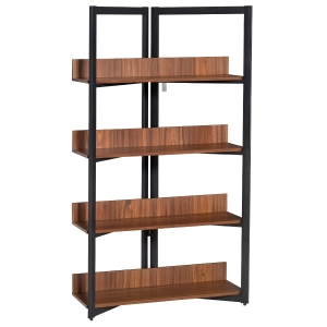 HOMCOM Bücherregal, 4-lagiges Design Wohnzimmerregal, Standregal, Spielzeugregal mit Anti-Kippvorrichtung, Melaminoberfläche, E1-Spanplatte+Stahl, Schwarz+Walnussfarbe, 90 x 39 x 160 cm