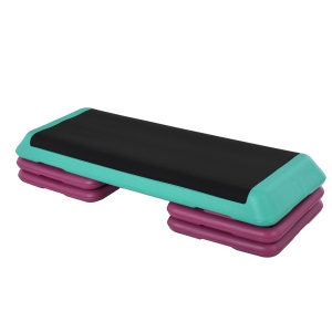 HOMCOM Steppbrett Aerobic Fitness Heimtrainer Stepper höhenverstellbar 10cm/15cm/20cm PVC PP Schwarz+Grün+Violett 110 x 40 x 20 cm